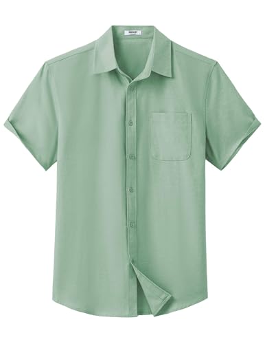 31-R7t9nT1L.jpg Mens Button Down Short Sleeve Shirt Casual Dress Shirt Untucked Summer Shirts with Pocket