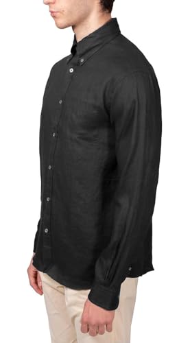 Men's All Linen The Original Polo Long Sleeve Shirt, (Medium, 208068 Black)