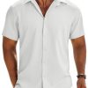 Mens Button Down Shirt Short Sleeve Casual Shirts Beach Summer Linen Shirts Wedding Vacation Shirt