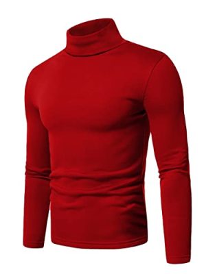 Turtleneck Men Shirt Long Sleeve Ribbed Knitted Casual TShirt Slim Fit Cotton Turtle Neck Pullover Sweater