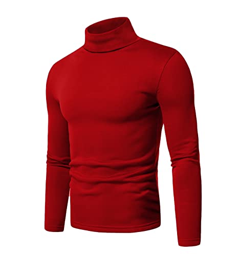 Turtleneck Men Shirt Long Sleeve Ribbed Knitted Casual TShirt Slim Fit Cotton Turtle Neck Pullover Sweater