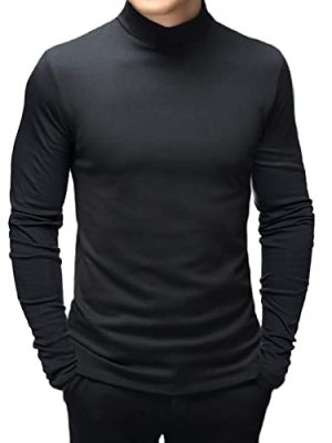 Mens Fashion T-Shirts Mock Turtleneck Undershirts Thermal Underwear Long Sleeve Slim Fit Stretch Basic Pullover