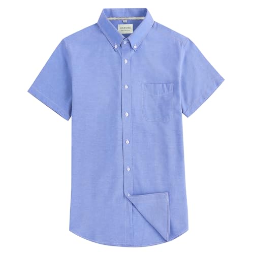 Men's Cotton Oxford Shirt Short Sleeve Button Down Business Casual with Chest Pocket for Gifts