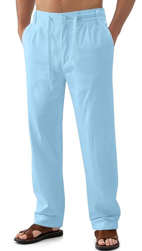 Men's Linen Pants Casual Elastic Waist Drawstring Yoga Beach Trousers