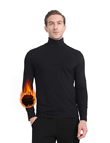 Men's Thermal Tops Turtleneck Shirt Fleece Lined Undershirt Long Sleeve Base Layer Pullover Black Small