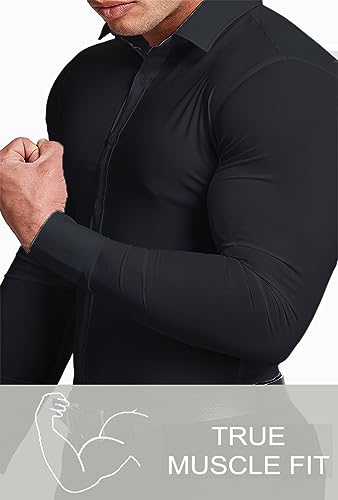 31D3FVbbAPL.jpg Men’s Muscle Fit Dress Shirts Athletic Slim Fit Long Sleeve Stretch Casual Button Down Shirt