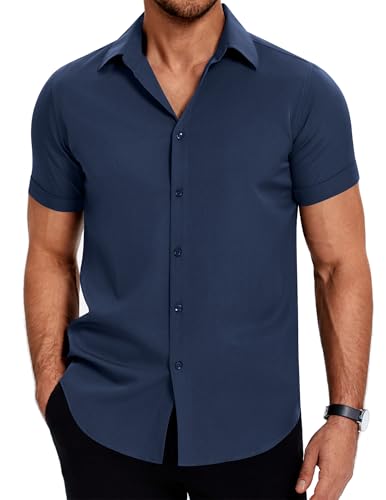 Mens Dress Shirts Short Sleeve Regular Fit Lightweight Untucked Button Down Shirt
