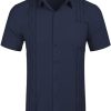 Mens Cuban Guayabera Shirt Short Sleeve Linen Button Down Shirts Casual Summer Beach Tops