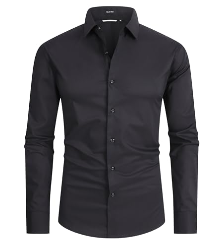 Mens Dress Shirt Easy Care Slim Fit Long Sleeve Cotton Stretch Button Down Shirt
