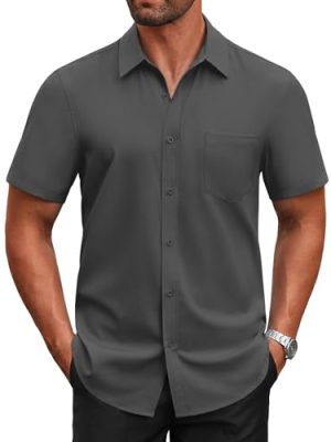 Men's Short Sleeve Button Down Shirts Casual Dress Shirts for Men Untucked Shirt with Pocket