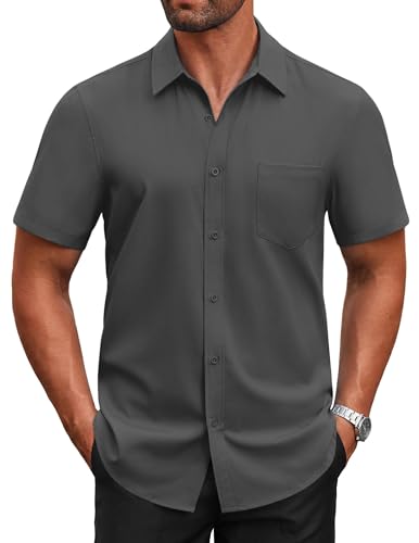 31JU5H8cN1L.jpg Men's Short Sleeve Button Down Shirts Casual Dress Shirts for Men Untucked Shirt with Pocket