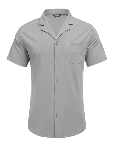 Men's Wrinkle Free Untucked Cuban Shirt Business Casual Button Down Shirts Short Sleeve Shirt
