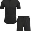 Men's 2 Pieces Linen Set Henley Shirt Short Sleeve and Shorts Summer Beach Yoga Matching Outfits