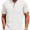 Mens Casual Henley Shirts Band Collar Short Sleeve T-Shirts Summer Stylish Beach Hippie Shirt