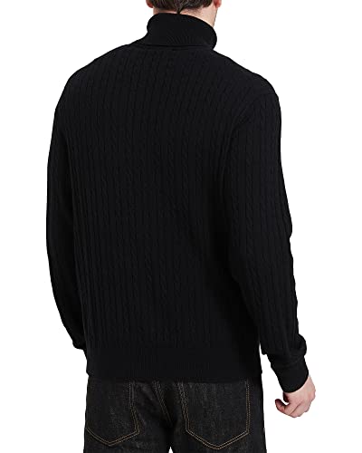 Men's Turtle Neck Pullover Wool Blend Lightweight Cable-Knit Pullover Sweater