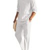 Men's 2 Pieces Cotton Linen Set Henley Shirt Long Sleeve and Casual Beach Pants Summer Yoga Outfits