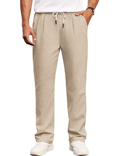 Men's Casual Chino Pants Relaxed Fit Drawstring Elastic Waist Lightweight Pant Twill Pleated Trousers