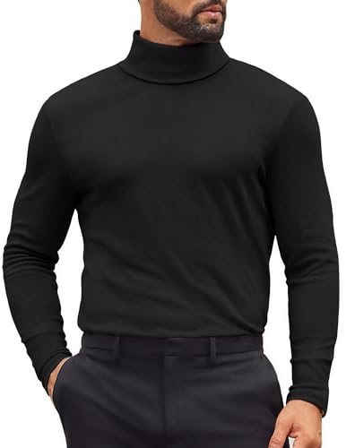 Mens Turtleneck Shirts Slim Fit Shirt Tops Lightweight Pullover Thermal Sweater Casual Long Sleeve Shirt