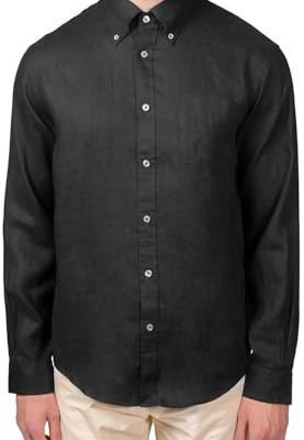 Men's All Linen The Original Polo Long Sleeve Shirt, (Medium, 208068 Black)