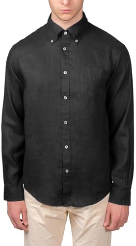 Men's All Linen The Original Polo Long Sleeve Shirt, (Medium, 208068 Black)