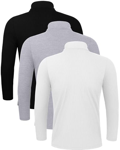 3 Pack Men's Turtleneck Sweater Ribbed Long Sleeve Mock Turtleneck Shirts Casual Knitted Basic Layer Pullover Top