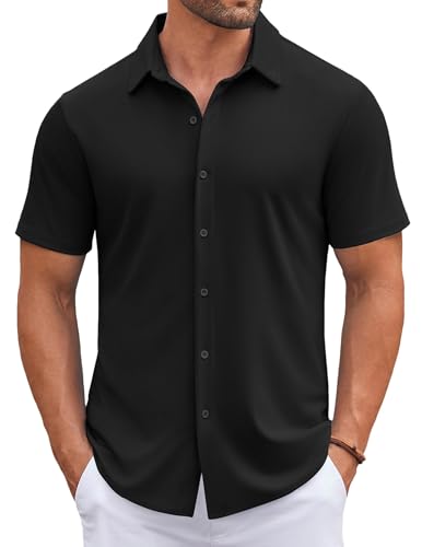 Mens Casual Button Down Shirts Short Sleeve Wrinkle Free Shirt Untucked Summer Stretch Dress Shirt