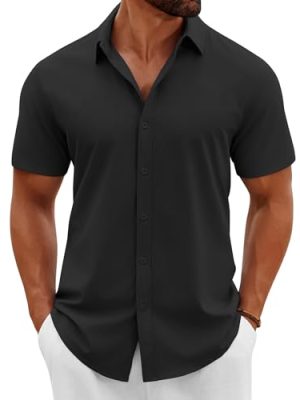 Men's Button Down Shirts Short Sleeve Casual Summer Beach Shirts Vacation Wedding Shirts