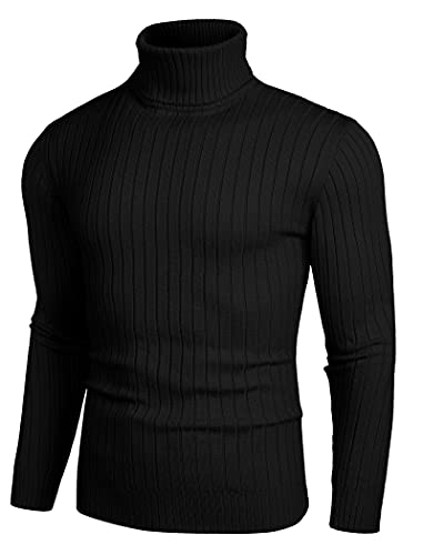 Men's Slim Fit Turtleneck Sweater Casual Pullover Sweater Lightweight Ribbed Sweater