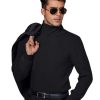Mens Turtleneck Sweater Waffle Knit Long Sleeve Pullover Sweaters Solid Thermal Casual Pullovers