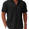 Men's Button Down Short Sleeve Shirt Casual Cotton Summer Beach Linen Wedding Shirts with Pocket