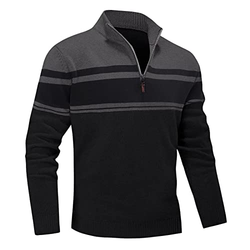 MAGNIVIT Men's Sweater Quarter Zip Striped Pullover Fall Winter Spring Color Block Polo Sweatshirts