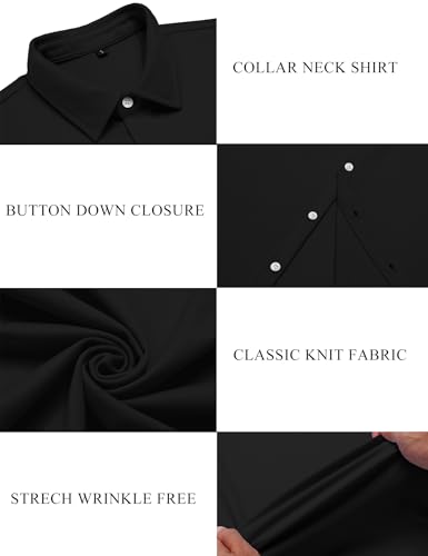 Men's Muscle Dress Shirts Short Sleeve Stretch Casual Button Down Shirts Wrinkle Free Slim Fit Dress Shirt for Men