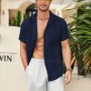 Mens Cuban Guayabera Shirt Short Sleeve Linen Button Down Shirts Casual Summer Beach Tops