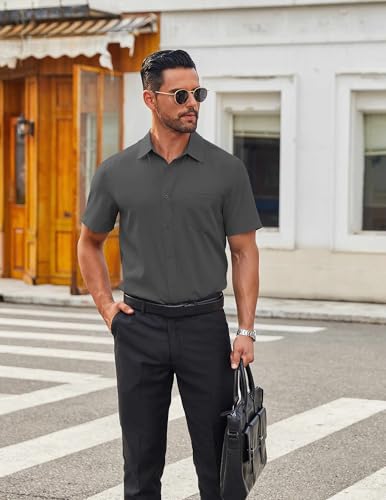 41-F8-Lb4sL.jpg Men's Short Sleeve Button Down Shirts Casual Dress Shirts for Men Untucked Shirt with Pocket
