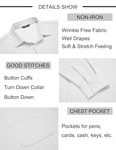 Mens Long Sleeve Button Down Shirts Wrinkle Free Untucked Shirts Casual Dress Shirt for Men