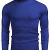 Men's Slim Fit Turtleneck Sweater Casual Twist Patterned Pullover Knitted Sweater Royal Blue
