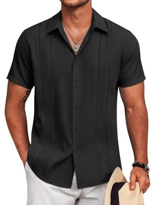 Mens Cuban Guayabera Shirt Short Sleeve Button Down Shirts Summer Beach Vacation Shirts