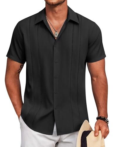 Mens Cuban Guayabera Shirt Short Sleeve Button Down Shirts Summer Beach Vacation Shirts
