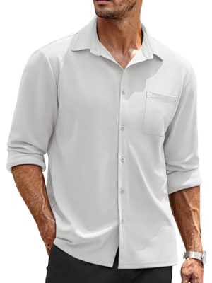 Mens Long Sleeve Button Down Shirts Wrinkle Free Untucked Shirts Casual Dress Shirt for Men