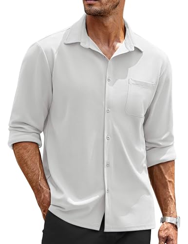 Mens Long Sleeve Button Down Shirts Wrinkle Free Untucked Shirts Casual Dress Shirt for Men