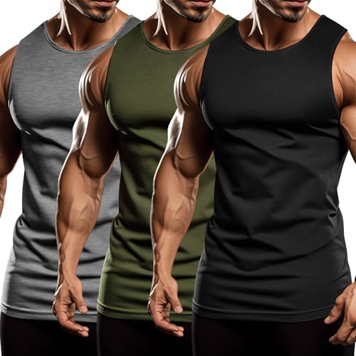 Men's 3 Pack Workout Tank Tops Sleeveless Gym Shirts Bodybuilding Fitness Muscle Tee Shirts