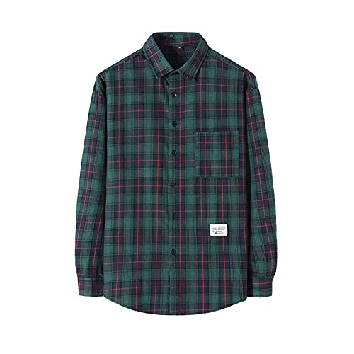 Plaid Shirt for Men Long Sleeve Flannel Loose Fit Sweatshirts Coat Lapel Button Down Business Shirts Warm Winter Shirts