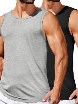 COOFANDY Mens Casual Tank Tops Moisture Wicking Muscle Sleeveless Shirts Soft Bamboo Viscose Tank Shirt 2 Pack