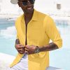 Men's Casual Button Down Shirt Long Sleeve Linen Chambray Shirt