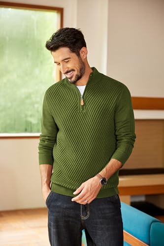 Mens Quarter Zip Sweater Casual Slim Fit Pullovers Sweaters Knit Twill Texture Pullover