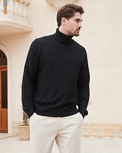 Men's Turtle Neck Pullover Wool Blend Lightweight Cable-Knit Pullover Sweater