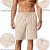 Mens Linen Shorts 9" Elastic Waist Drawstring Casual Shorts Lightweight Summer Beach Shorts