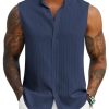 Mens Sleeveless Summer Shirts Beach Tank Tops Button Up Textured Tank Shirt for Vacation
