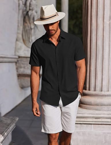 Men's Button Down Shirts Short Sleeve Casual Summer Beach Shirts Vacation Wedding Shirts