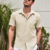 Men's Casual Short Sleeve Button Down Summer Beach Shirt Lightweight Textured Wrinkle Free Untucked Shirts
